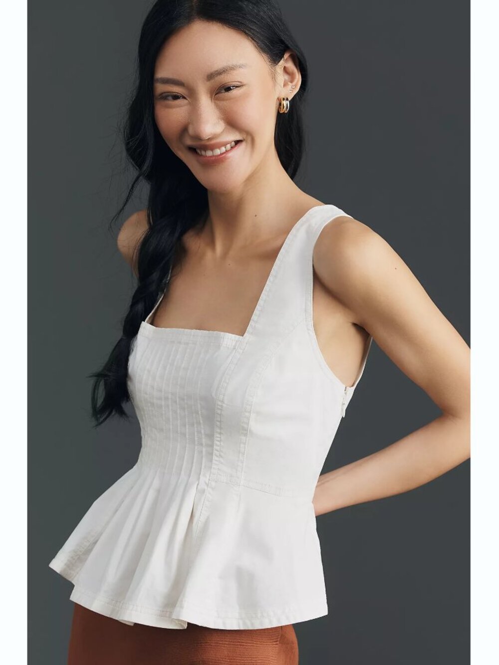 Anthropologie Pilcro Peplum Top NWT M Sleeveless Ivory Square Neck Blouse